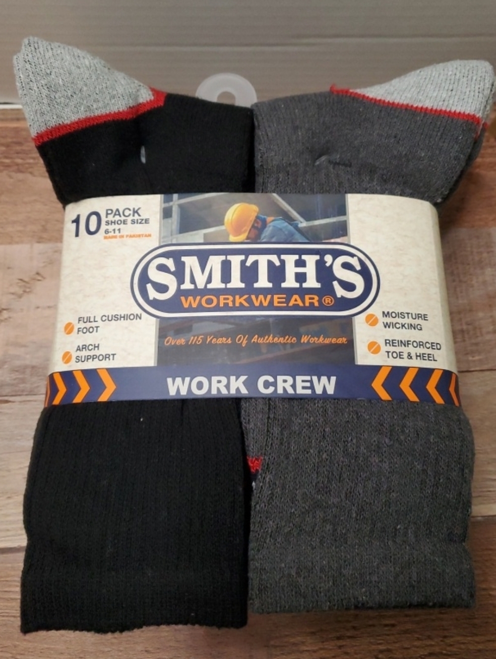 Smith's Workwear Men's Crew Socks 10pack Shoes Size 6-11 Black & Grey New